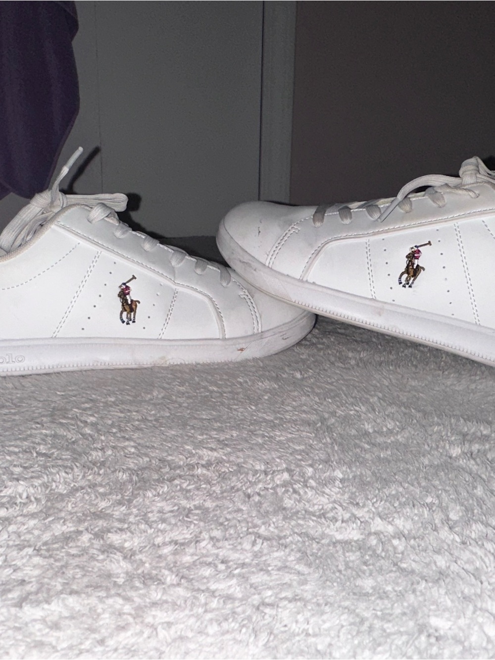 Ralph Lauren White Kids Polo Leather Sneakers with Polo Player Logo